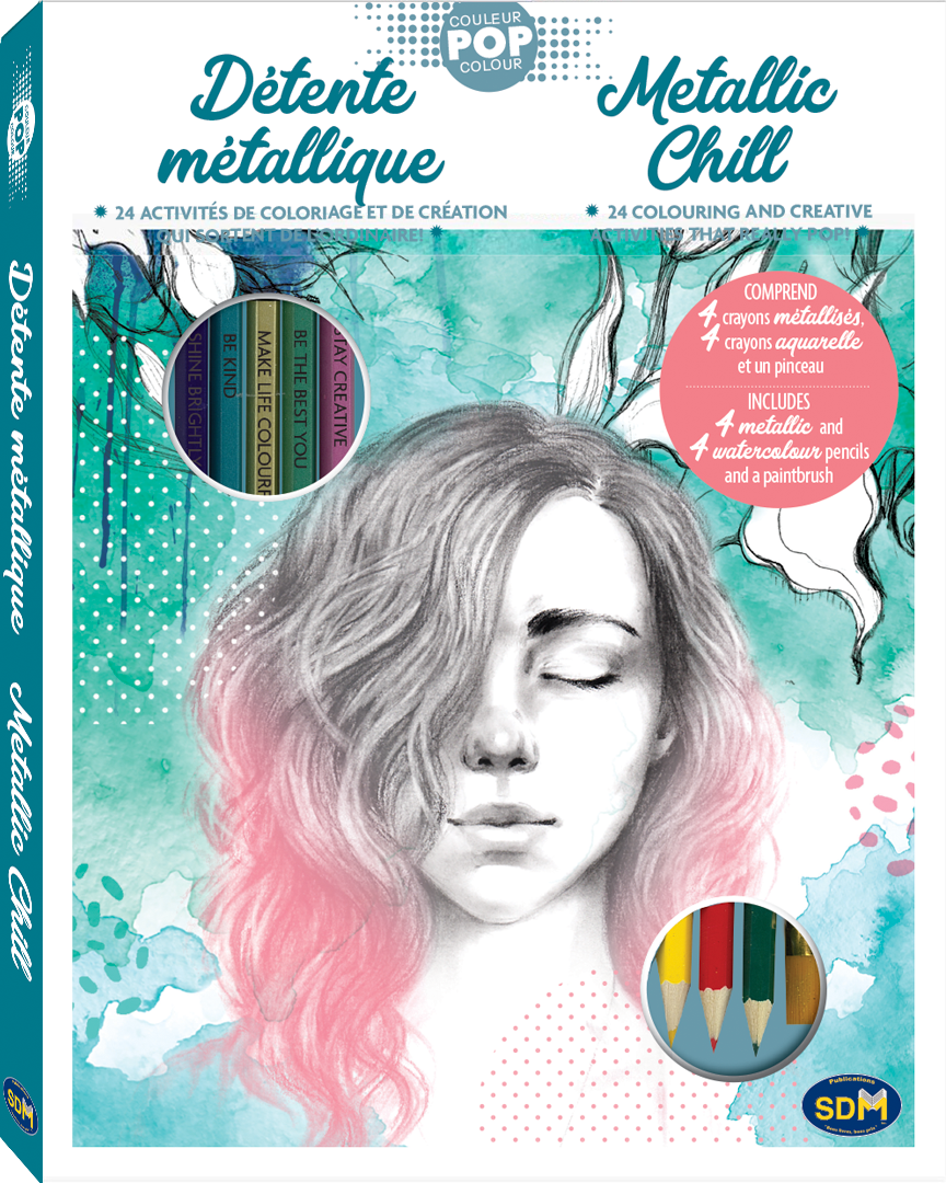 Art thérapie | Aquarelle - Détente métallique - 24 activités de coloriage et de création - Crayons et pinceau inclus