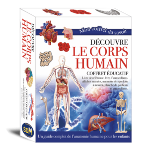 Coffret éducatif corps humain enfant avec livre, activités, squelette et affiches. Une découverte ludique de l’anatomie dès 6 ans.